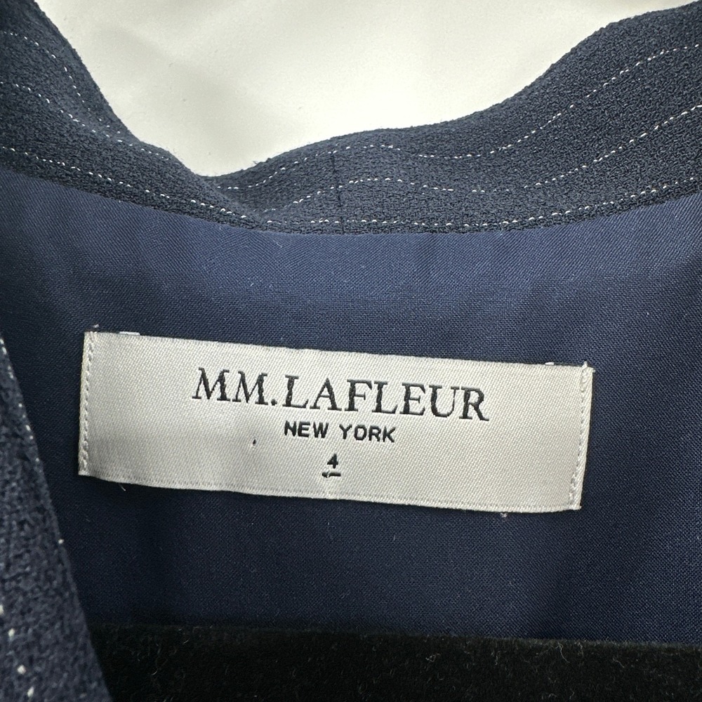 MM‎ LaFleur Navy Faux Wrap Dress size 4 Minimalist Quiet Luxury Career Midi - Picture 3 of 11